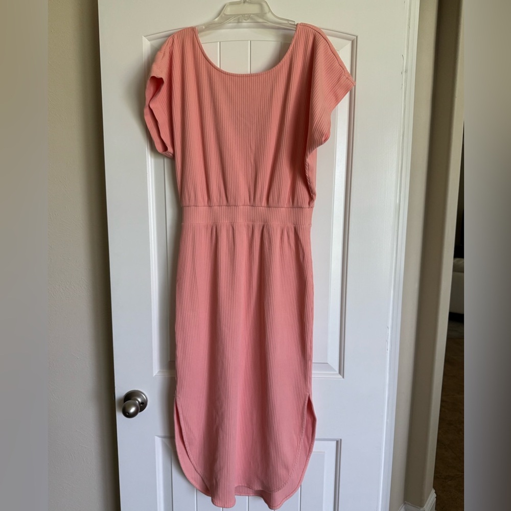 Daily Practice Coral Ribbed Criss Cross Back Midi Dress Size Small